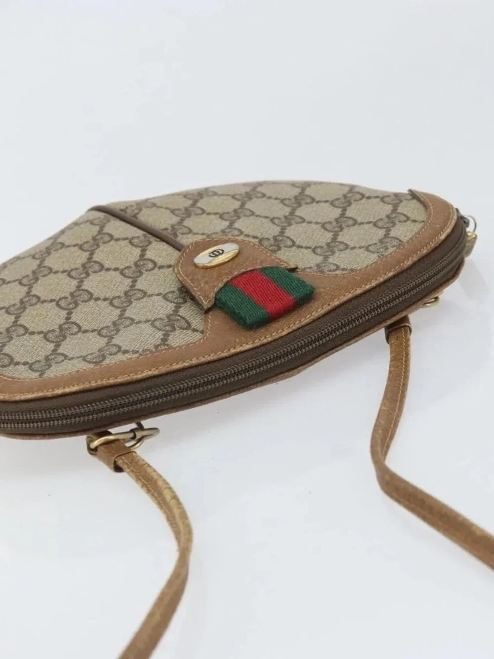 GUCCI GG Supreme Web Sherry Line Bag PVC Beige Gold 68 02 047 Auth 172006